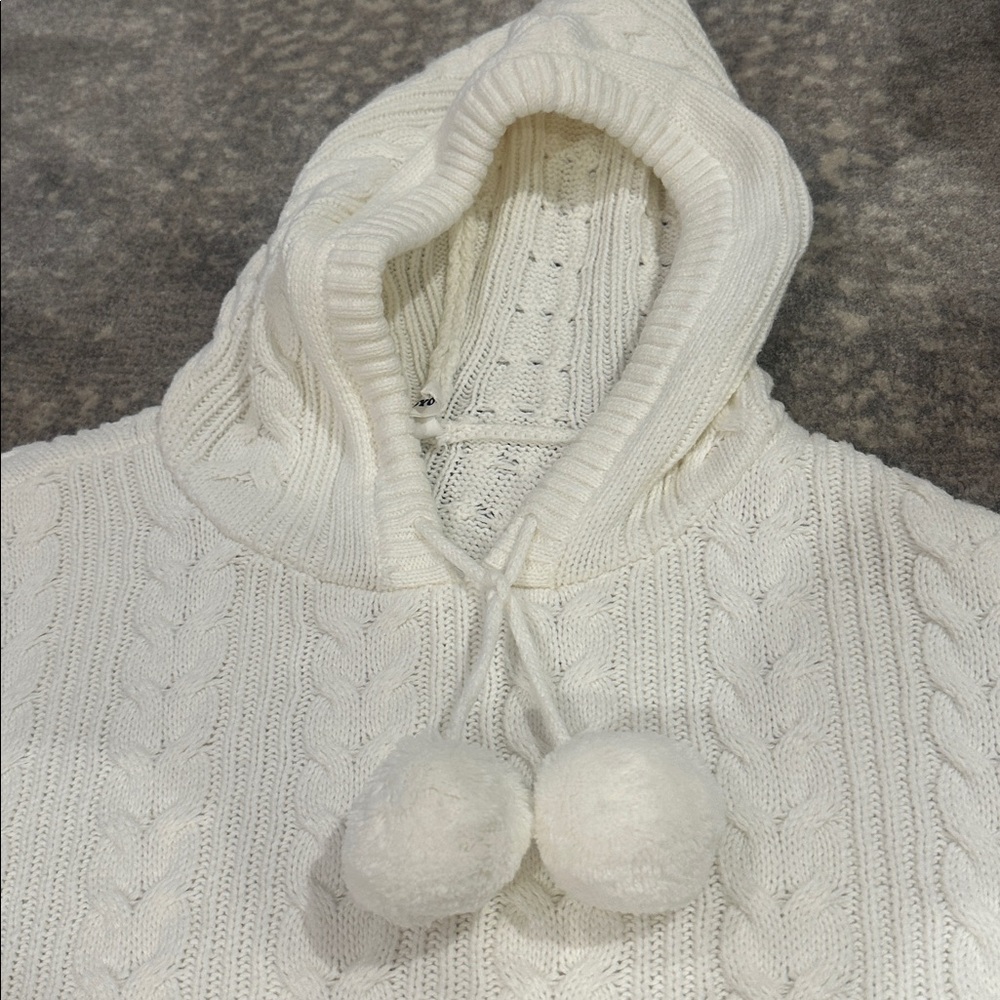 BOBOYYOYO OFF WHITE CABLE KNIT HOODIE CAPE KIDS L - Picture 3 of 10